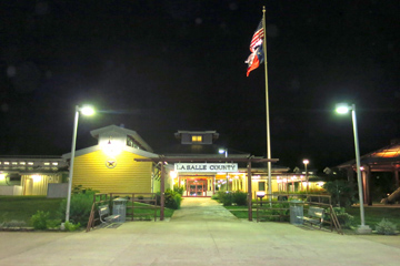 Night view toward the building front entrance